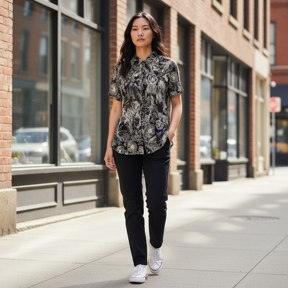 Chico's Tops - Chico's Black Floral Print Sheer Top